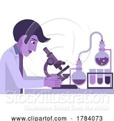 Vector Illustration of Scientist at Microscope Lab Test Bench and Beakers by AtStockIllustration