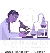 Vector Illustration of Scientist at Microscope Lab Test Bench and Beakers by AtStockIllustration