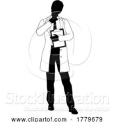 Vector Illustration of Scientist Engineer Survey Clipboard Guy Silhouette by AtStockIllustration