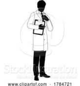 Vector Illustration of Scientist Engineer Survey Clipboard Guy Silhouette by AtStockIllustration