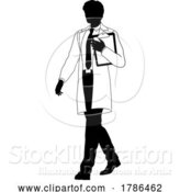 Vector Illustration of Scientist Engineer Survey Clipboard Guy Silhouette by AtStockIllustration