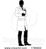 Vector Illustration of Scientist Engineer Survey Clipboard Guy Silhouette by AtStockIllustration