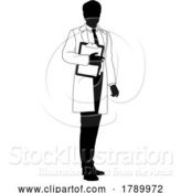 Vector Illustration of Scientist Engineer Survey Clipboard Guy Silhouette by AtStockIllustration