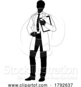 Vector Illustration of Scientist Engineer Survey Clipboard Guy Silhouette by AtStockIllustration