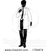 Vector Illustration of Scientist Engineer Survey Clipboard Guy Silhouette by AtStockIllustration