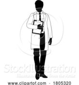 Vector Illustration of Scientist Engineer Survey Clipboard Guy Silhouette by AtStockIllustration