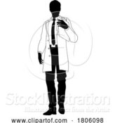 Vector Illustration of Scientist Engineer Survey Clipboard Guy Silhouette by AtStockIllustration