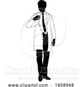 Vector Illustration of Scientist Engineer Survey Clipboard Guy Silhouette by AtStockIllustration