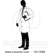 Vector Illustration of Scientist Engineer Survey Clipboard Guy Silhouette by AtStockIllustration