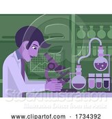 Vector Illustration of Scientist Working in Laboratory with Microscope by AtStockIllustration