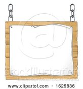 Vector Illustration of Scroll Wooden Sign Hanging from Chains by AtStockIllustration