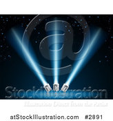Vector Illustration of Search or Spot Lights Shining Blue Beams over Stars by AtStockIllustration