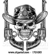 Vector Illustration of Sheriff Cowboy Skull and Pistols by AtStockIllustration