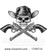 Vector Illustration of Sheriff Star Cowboy Hat Skull and Pistols by AtStockIllustration