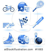 Vector Illustration of Shiny Blue Athletics Icons by AtStockIllustration