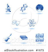 Vector Illustration of Shiny Blue Education Subject Icons by AtStockIllustration