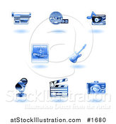 Vector Illustration of Shiny Blue Entertainment Icons by AtStockIllustration