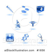 Vector Illustration of Shiny Blue Health Care Icons by AtStockIllustration