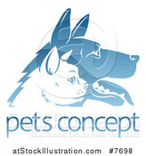 Vector Illustration of Shiny Blue Profiled Dog and Cat Faces over Sample Text by AtStockIllustration