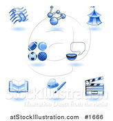 Vector Illustration of Shiny Blue School Subject Icons by AtStockIllustration