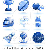 Vector Illustration of Shiny Blue Sports and Recreation Icons by AtStockIllustration