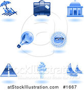 Vector Illustration of Shiny Blue Travel and Tourism Icons by AtStockIllustration