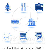 Vector Illustration of Shiny Blue Travel Services Icons by AtStockIllustration