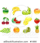 Vector Illustration of Shiny Organic Fruit Icons by AtStockIllustration