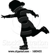 Vector Illustration of Silhouette Child Ice Skating Winter Clothing by AtStockIllustration