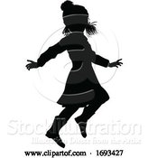 Vector Illustration of Silhouette Child Kid in Christmas Winter Clothing by AtStockIllustration