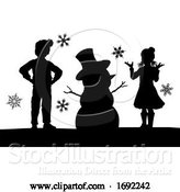 Vector Illustration of Silhouette Christmas Children Building Snowman by AtStockIllustration