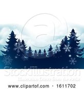 Vector Illustration of Silhouette Christmas Trees Snow Scene Background by AtStockIllustration