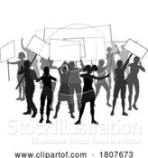 Vector Illustration of Silhouette Demonstrator Crowd Protest Rally Strike by AtStockIllustration