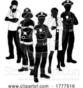 Vector Illustration of Silhouette Emergency Services Worker Team People by AtStockIllustration