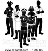 Vector Illustration of Silhouette Emergency Services Worker Team People by AtStockIllustration