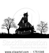 Vector Illustration of Silhouette Haunted Halloween House Spooky Trees by AtStockIllustration