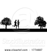 Vector Illustration of Silhouette Runners Jogging or Running in the Park by AtStockIllustration