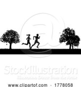 Vector Illustration of Silhouette Runners Jogging or Running in the Park by AtStockIllustration