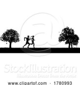 Vector Illustration of Silhouette Runners Jogging or Running in the Park by AtStockIllustration