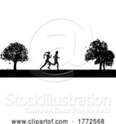 Vector Illustration of Silhouette Runners or Joggers Running in the Park by AtStockIllustration