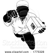 Vector Illustration of Silhouette Super Delivery Guy Courier Superhero by AtStockIllustration