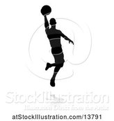 Vector Illustration of Silhouetted Basketball Player Slam Dunking, with a Reflection or Shadow by AtStockIllustration