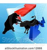 Vector Illustration of Silhouetted Bear Vs Bull Stock Market Design with Arrows over a Graph by AtStockIllustration