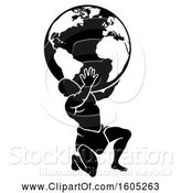 Vector Illustration of Silhouetted Black and White Atlas Titan Guy Carrying a Globe by AtStockIllustration