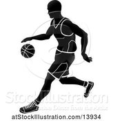 Vector Illustration of Silhouetted Black and White Basketball Player Dribbling by AtStockIllustration