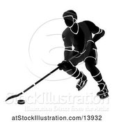 Vector Illustration of Silhouetted Black and White Ice Hockey Player by AtStockIllustration