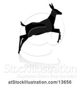 Vector Illustration of Silhouetted Black Silhouetted Deer Doe with a Shadow or Reflection, on a White Background by AtStockIllustration