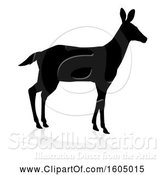 Vector Illustration of Silhouetted Black Silhouetted Deer Doe with a Shadow or Reflection, on a White Background by AtStockIllustration