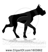 Vector Illustration of Silhouetted Boxer Dog, with a Reflection or Shadow, on a White Background by AtStockIllustration
