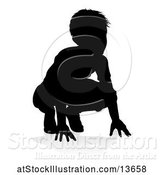 Vector Illustration of Silhouetted Boy Crouching with a Reflection or Shadow, on a White Background by AtStockIllustration
